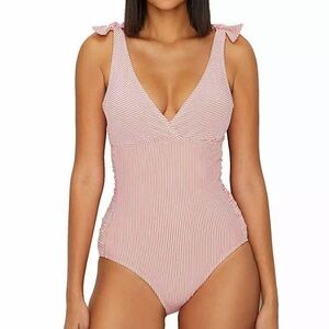 LAUREN Ralph Lauren Coral & white Seersucker One Piece fits size 4 to 6